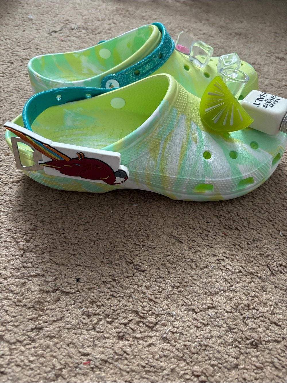 Jimmy Buffet Margaritaville CROCS Lime and Teal Slip-On Clogs - Picture 3 of 4